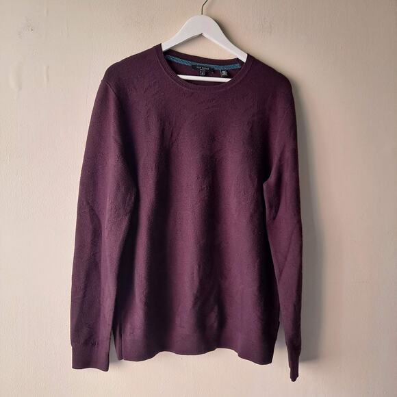 Ted Baker Dark Plum Embossed Floral Long Sleeve Crewneck Sweater -Size 5 (US XL) - Picture 3 of 12